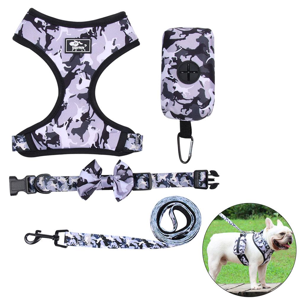 Dog Harness Set Breathable Bow-Knot Harnesses Vest for Training Running M Gray