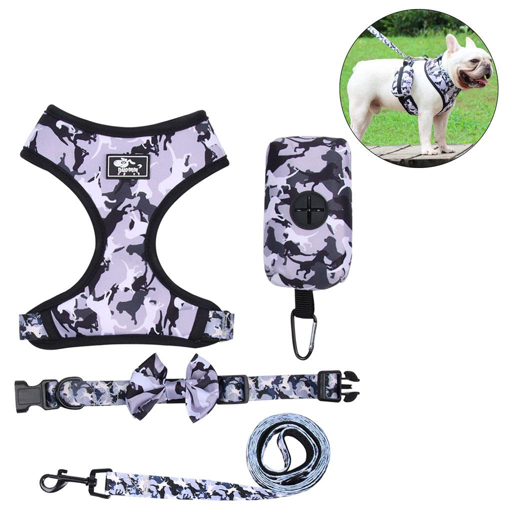 Dog Harness Set Breathable Bow-Knot Harnesses Vest for Training Running M Gray