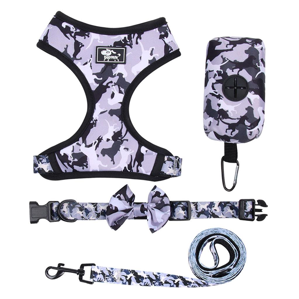 Dog Harness Set Breathable Bow-Knot Harnesses Vest for Training Running M Gray