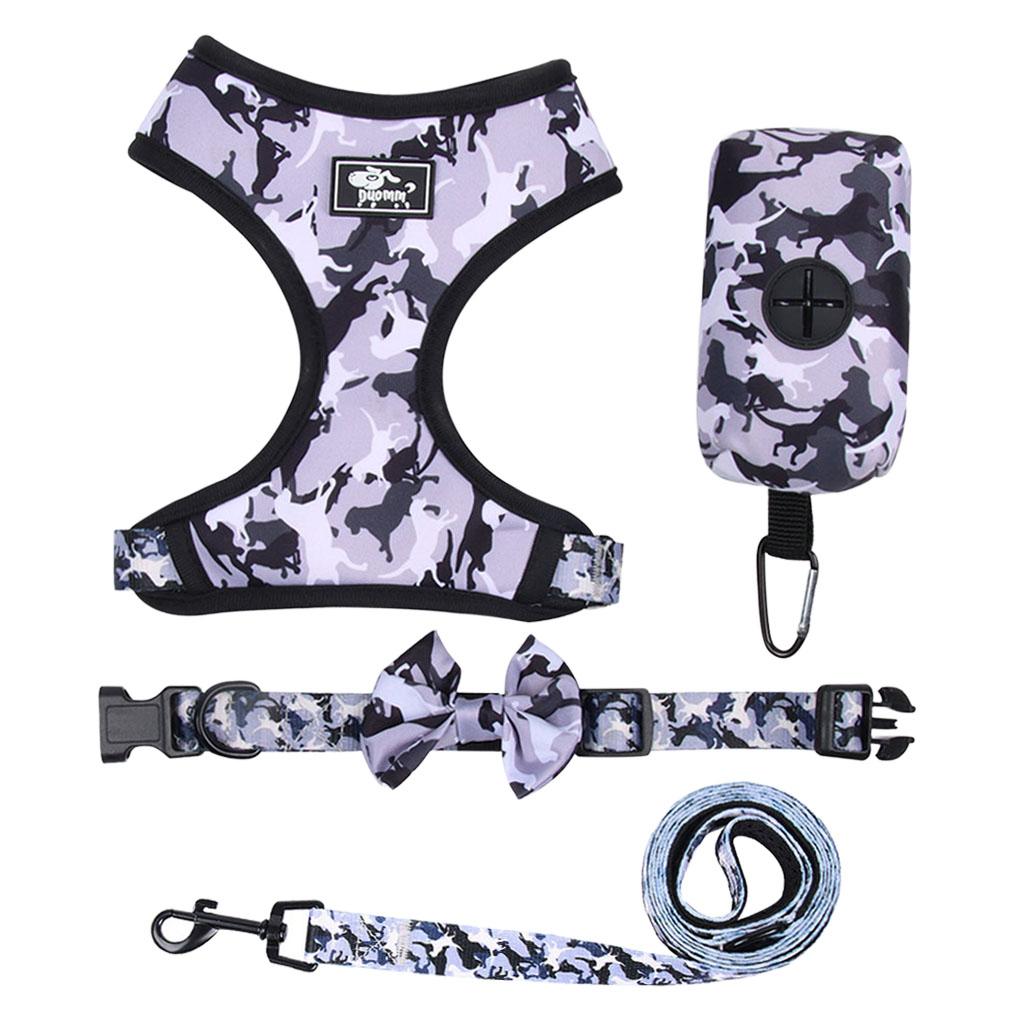 Dog Harness Set Breathable Bow-Knot Harnesses Vest for Training Running M Gray