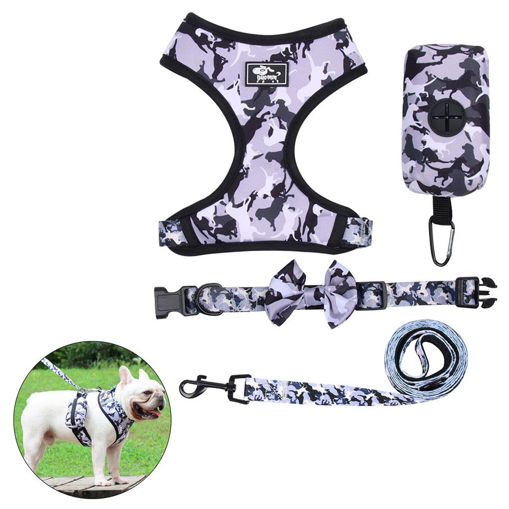 Dog Harness Set Breathable Bow-Knot Harnesses Vest for Training Running M Gray