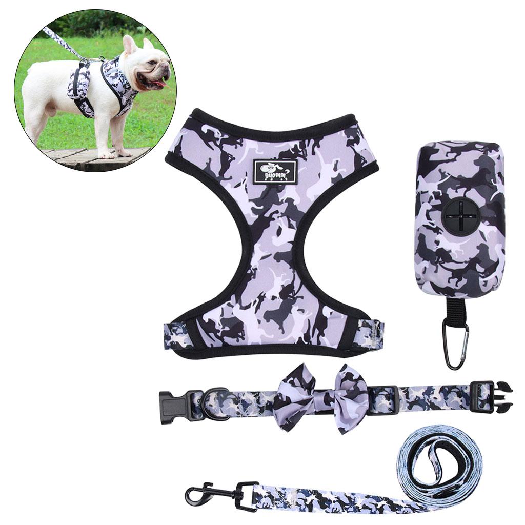 Dog Harness Set Breathable Bow-Knot Harnesses Vest for Training Running M Gray