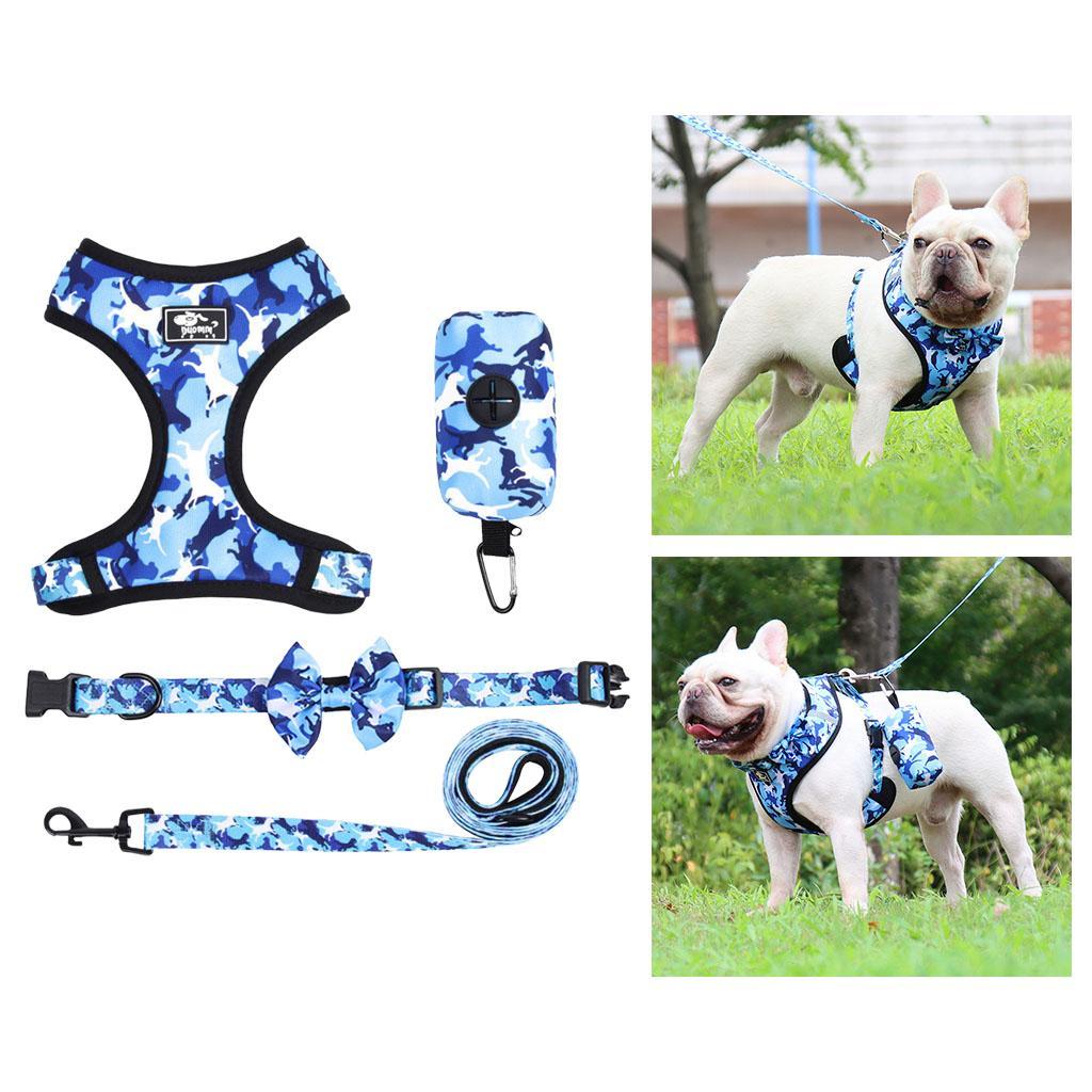 Dog Harness Set Breathable Bow-Knot Harnesses Vest for Training Running XL Blue