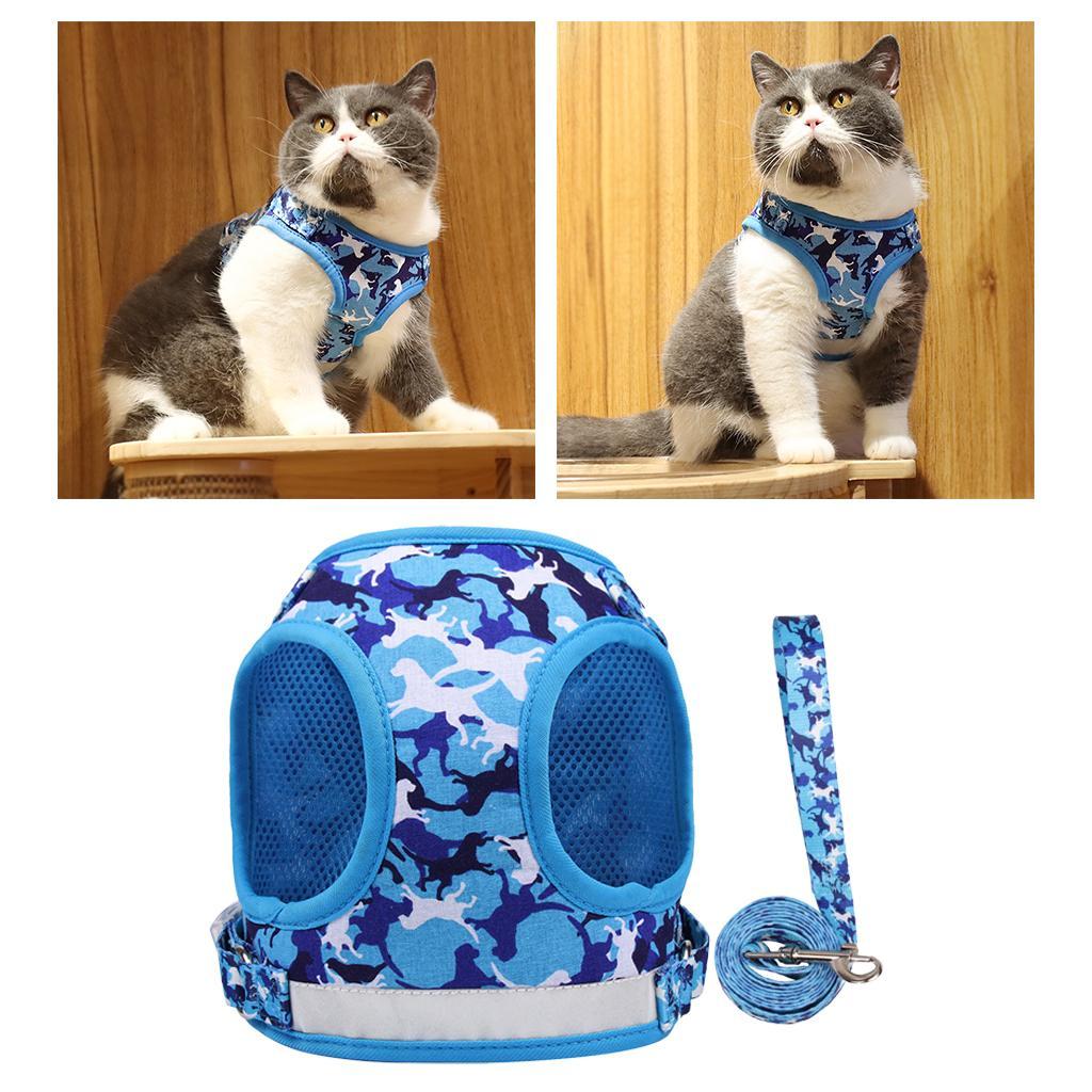 Adjustable Mesh Dog Harness with Leash Chest S M L XL for Small Dogs Cats Blue Camouflage L