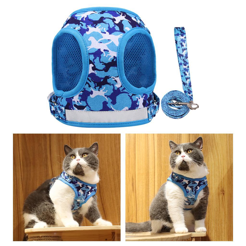 Adjustable Mesh Dog Harness with Leash Chest S M L XL for Small Dogs Cats Blue Camouflage L