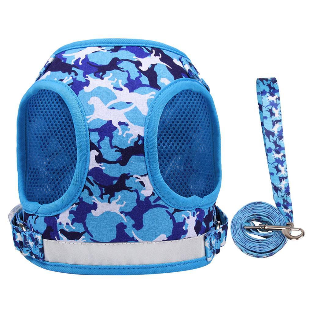 Adjustable Mesh Dog Harness with Leash Chest S M L XL for Small Dogs Cats Blue Camouflage L