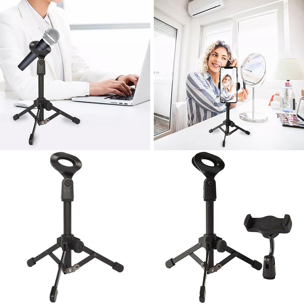 Mic Stand Desktop Tripod with Mic Clip Universal Portable for Lectures Live without phone stand