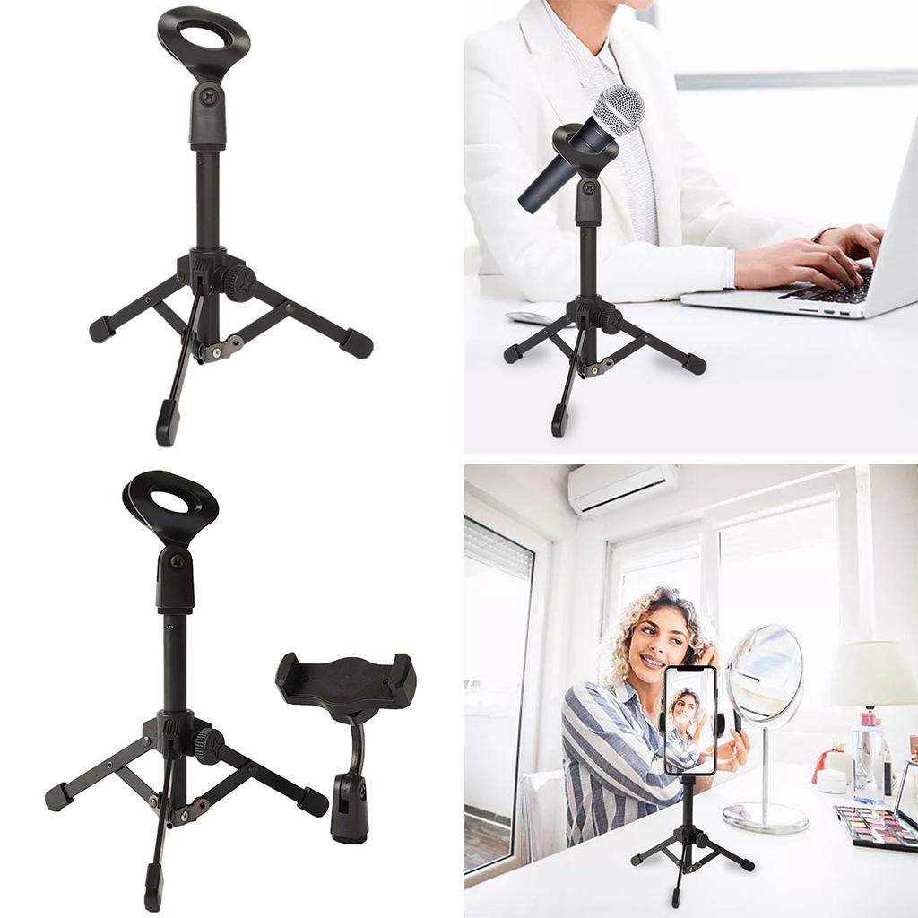 Mic Stand Desktop Tripod with Mic Clip Universal Portable for Lectures Live without phone stand