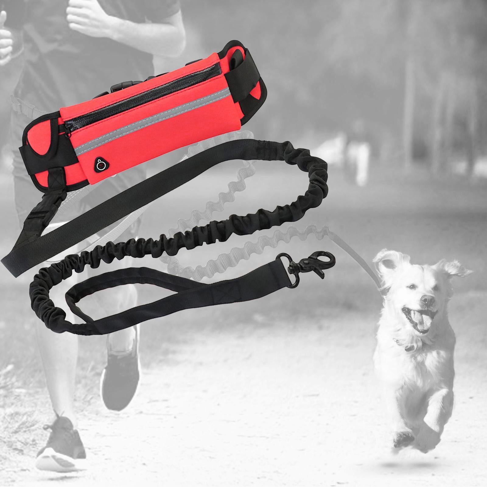 Strong Reflective Dog Leash Comfortable Pet Outdoor With Portable Waist Bag Red