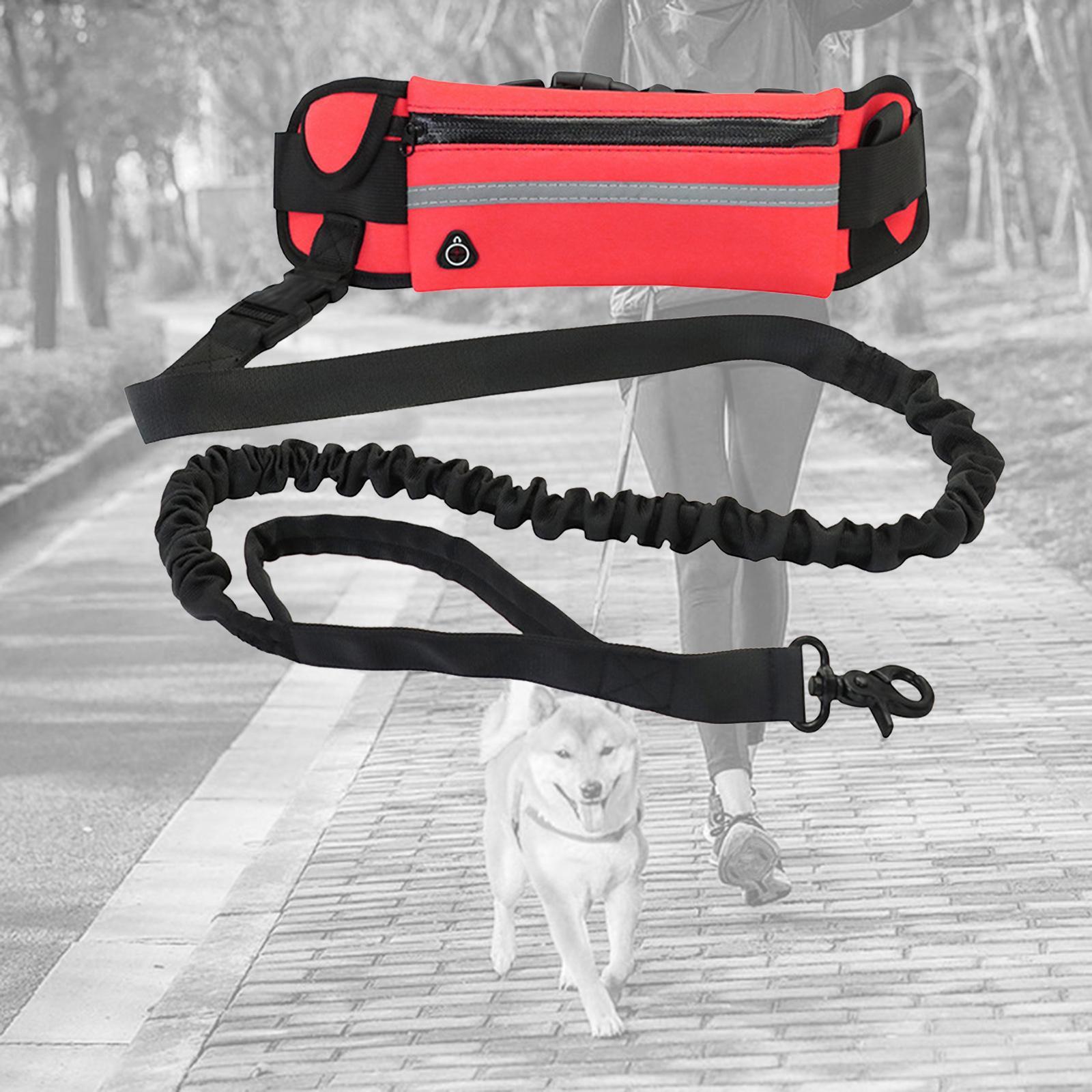 Strong Reflective Dog Leash Comfortable Pet Outdoor With Portable Waist Bag Red