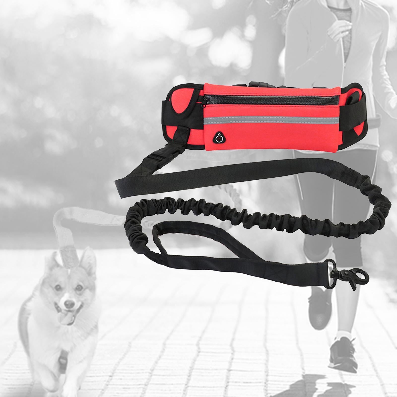 Strong Reflective Dog Leash Comfortable Pet Outdoor With Portable Waist Bag Red