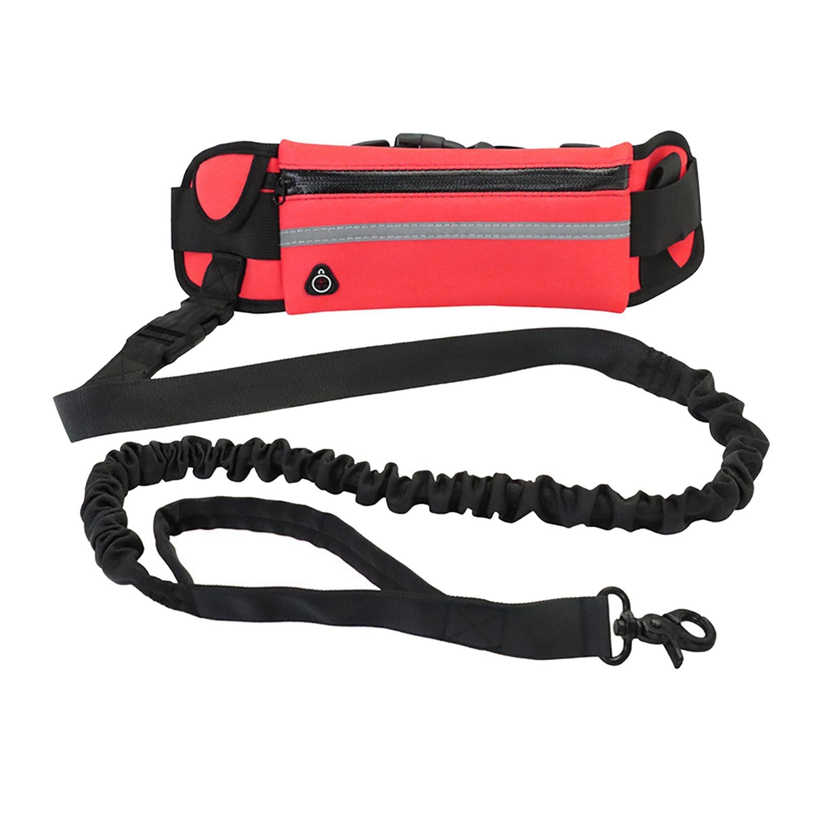 Strong Reflective Dog Leash Comfortable Pet Outdoor With Portable Waist Bag Red