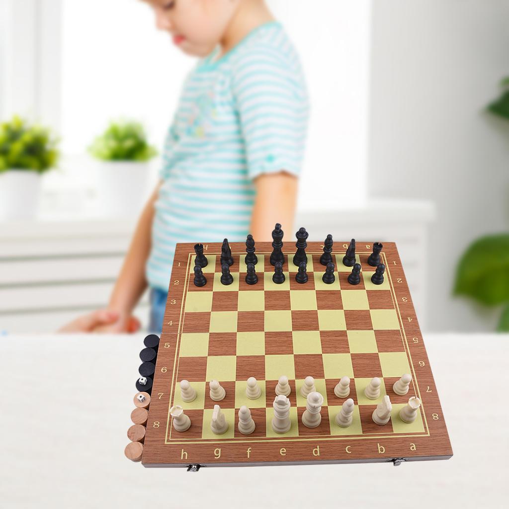 Portable 15x15" Folding Wooden Chess Set Chessboard Board Game Lightweight