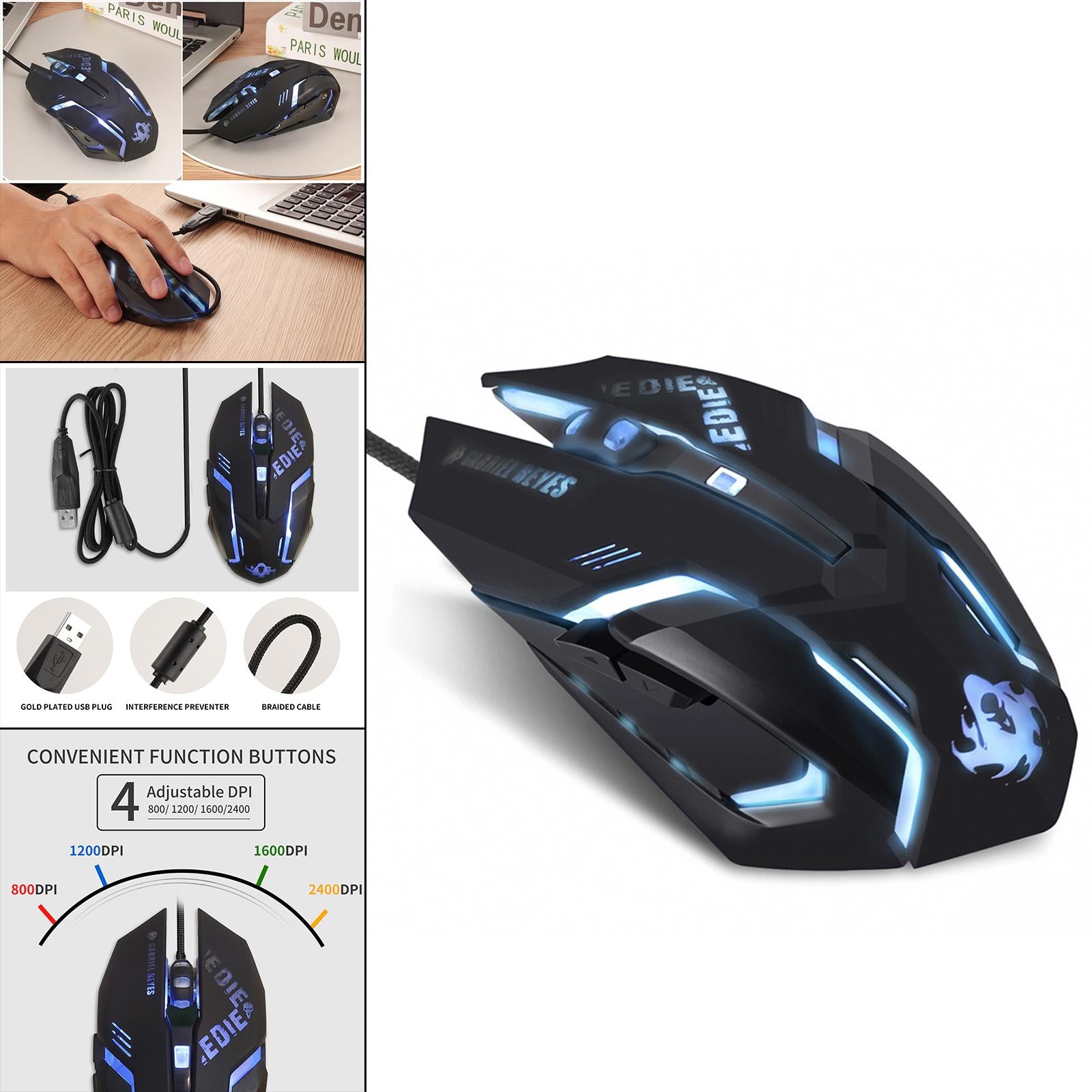 Silent Wired Computer Mouse Breathing Light Ergonomic for Gaming Gamers