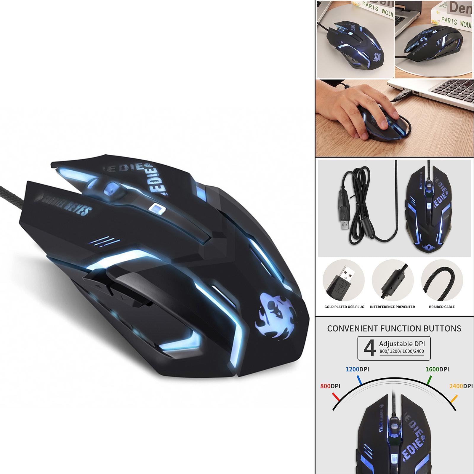 Silent Wired Computer Mouse Breathing Light Ergonomic for Gaming Gamers