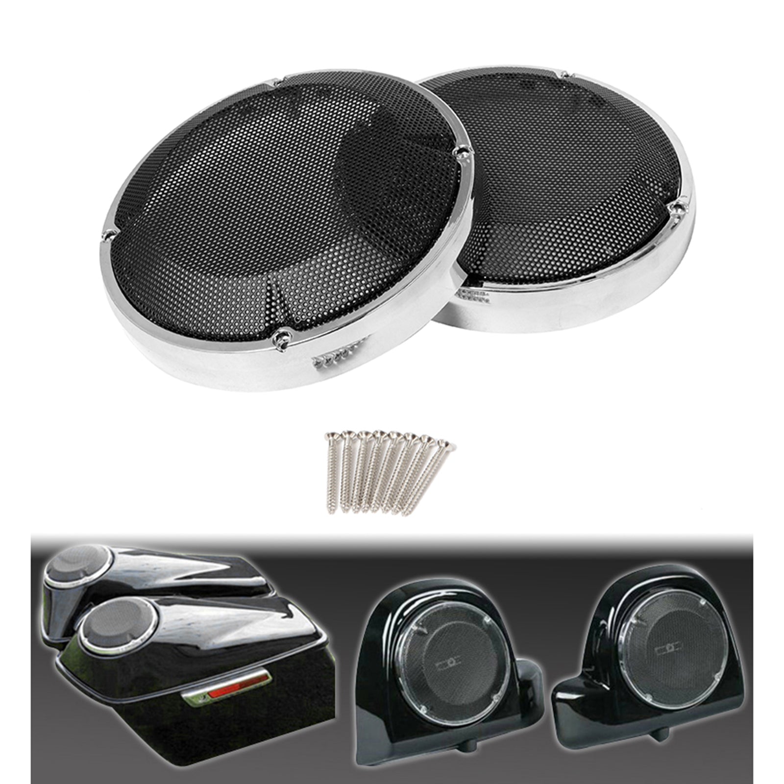 6.5 Inch Speaker Grills Covers for Harley Electra Road Glide 83-20  Silver