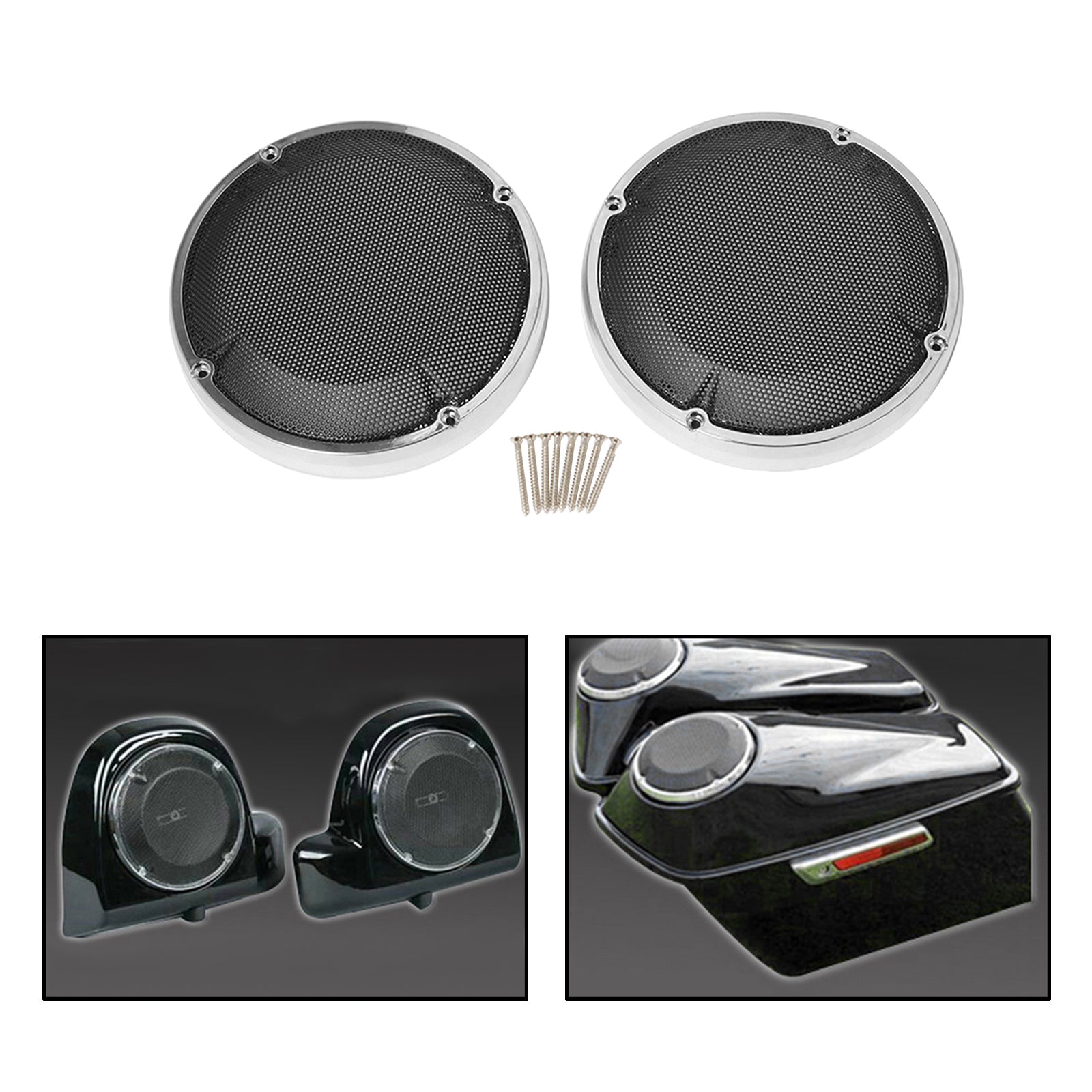 6.5 Inch Speaker Grills Covers for Harley Electra Road Glide 83-20  Silver