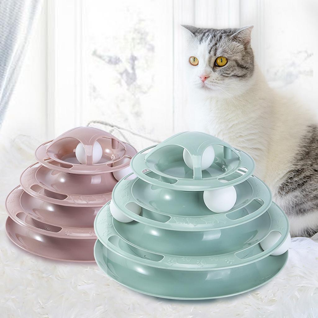 Funny Cat Toy Plastic Tower Interactive Track Ball Roller Playing Game Pink