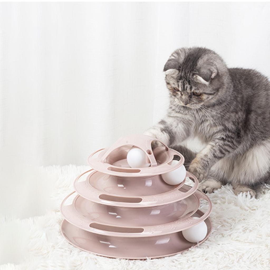 Funny Cat Toy Plastic Tower Interactive Track Ball Roller Playing Game Pink