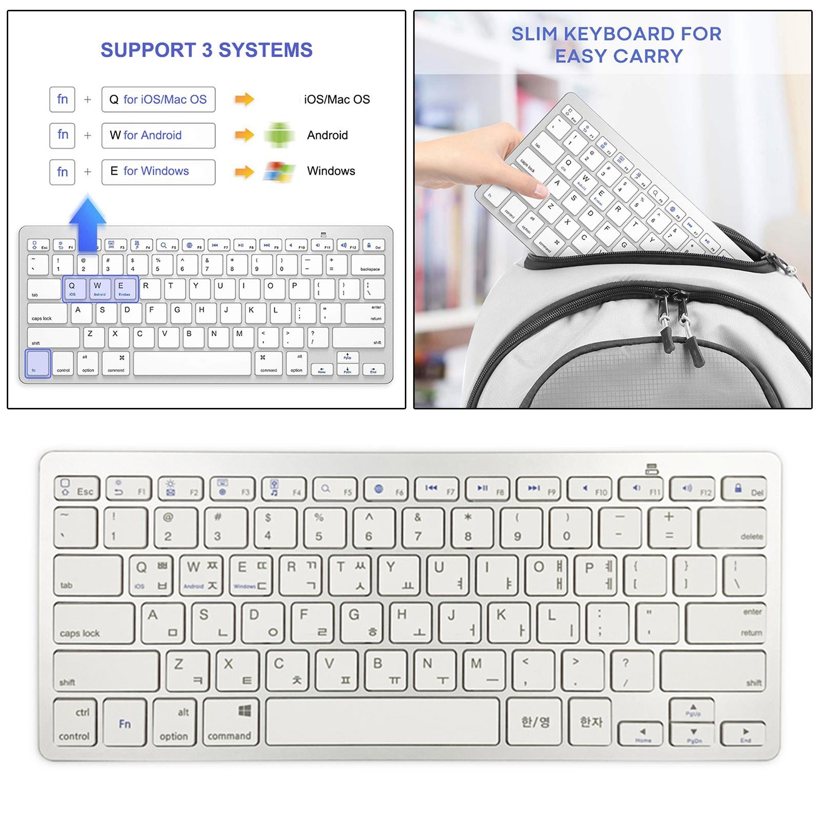 Silver Mini Korean 78 Keys Wireless Bluetooth Keyboard for iPad