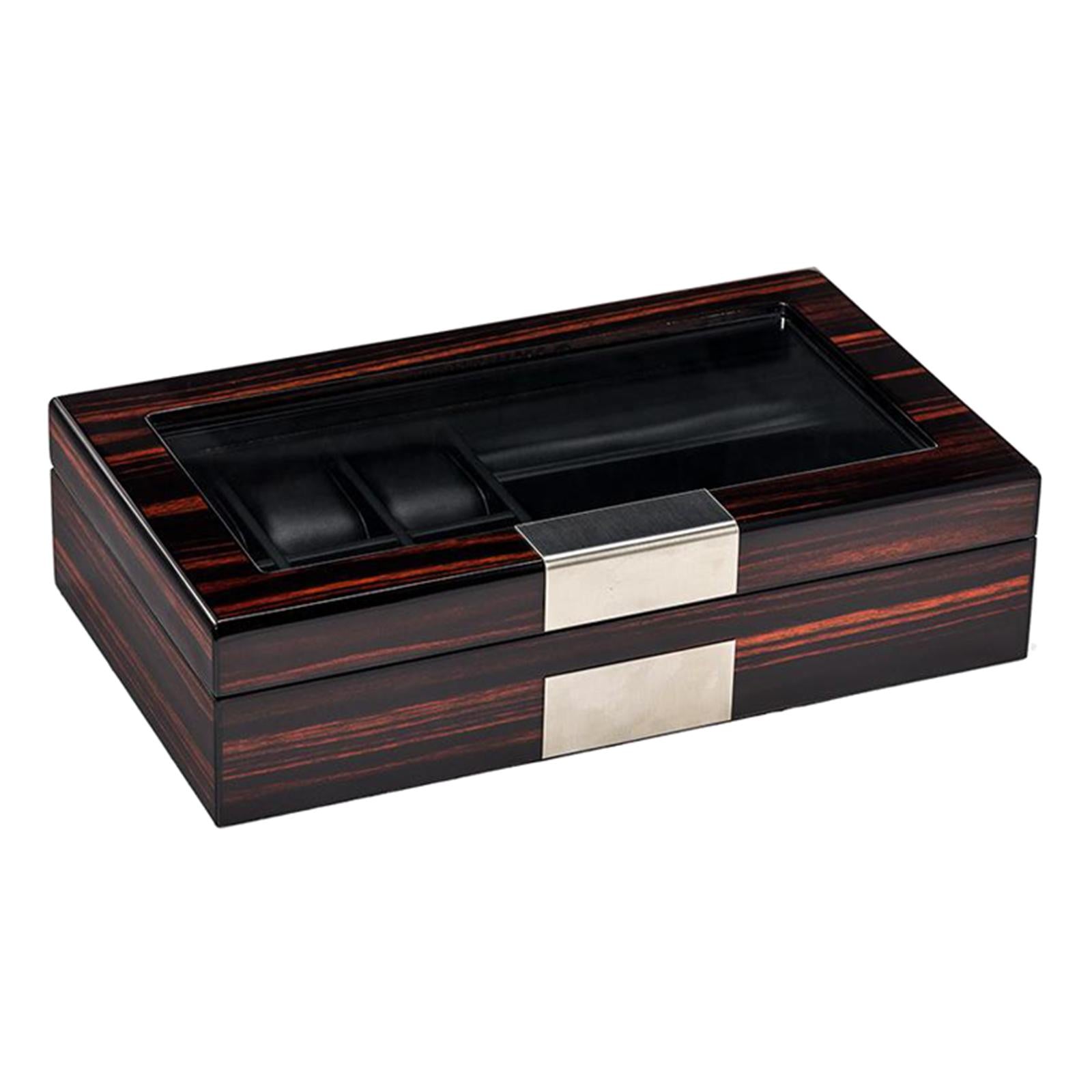 6 Slots Men Watch Box Wooden Display Organizer Glasses Jewelry Storage