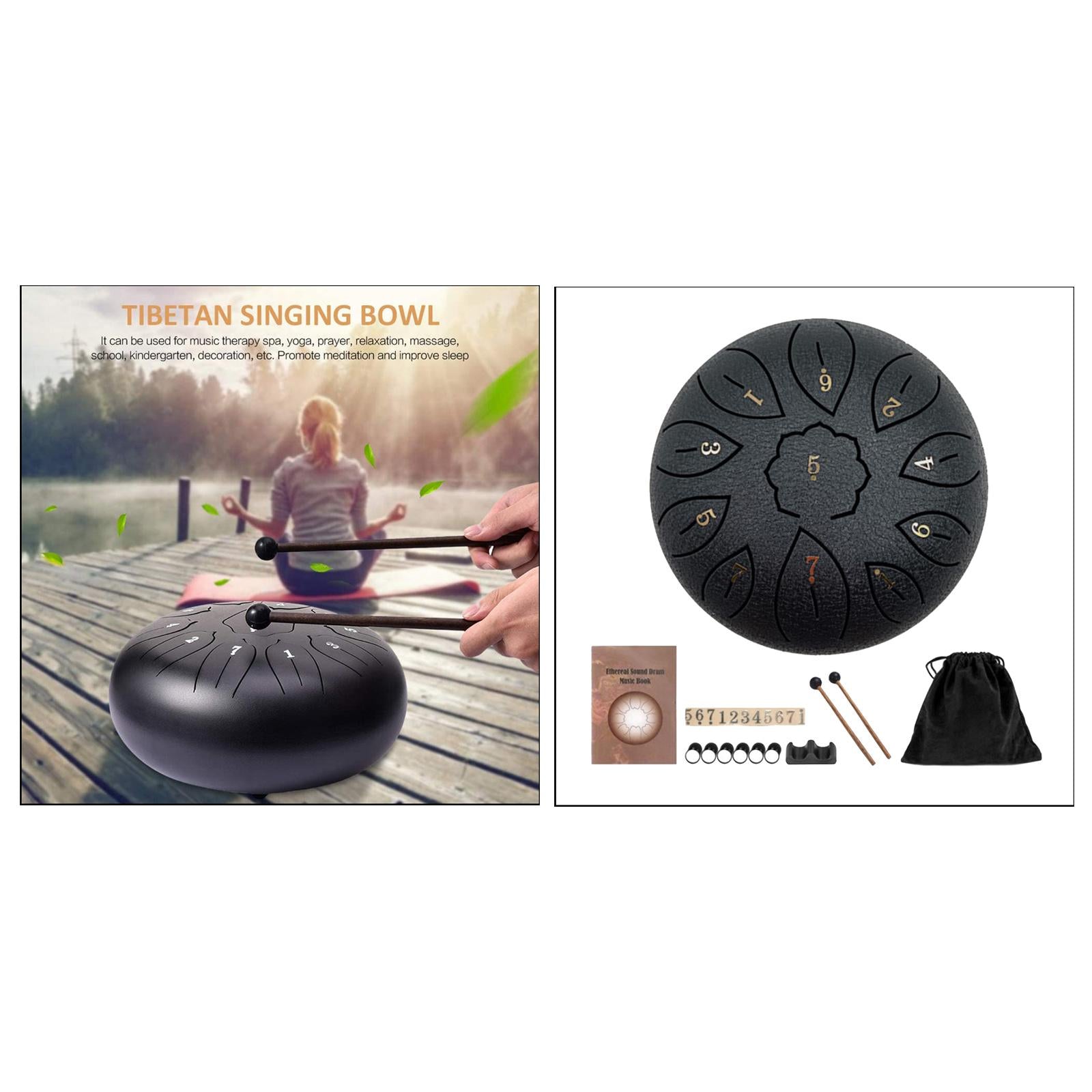 Mini 6 Inch Steel Tongue Drum and Carrying Bag Music Education Gift Present black