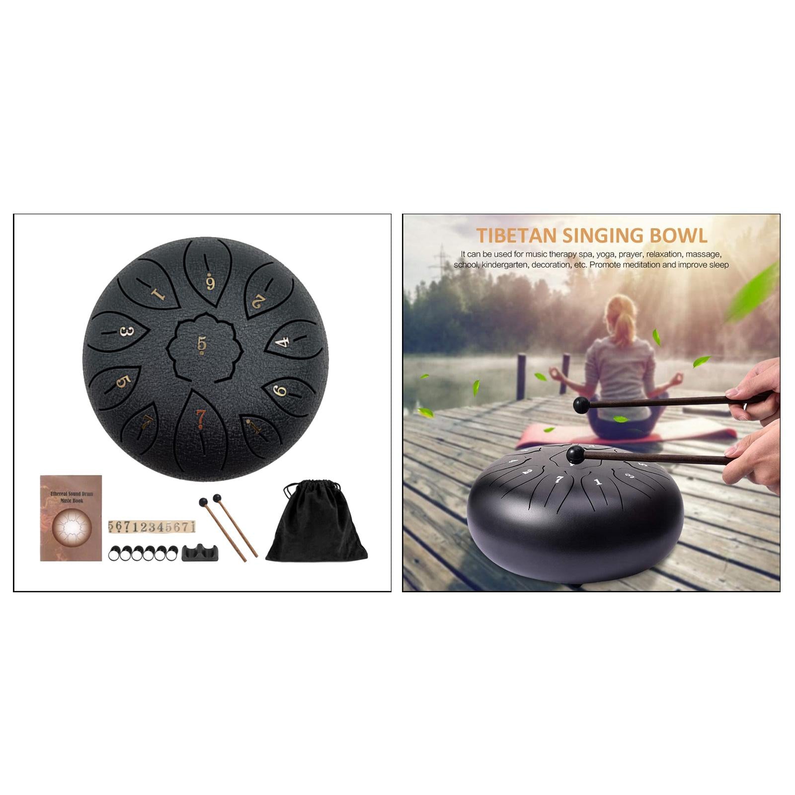 Mini 6 Inch Steel Tongue Drum and Carrying Bag Music Education Gift Present black