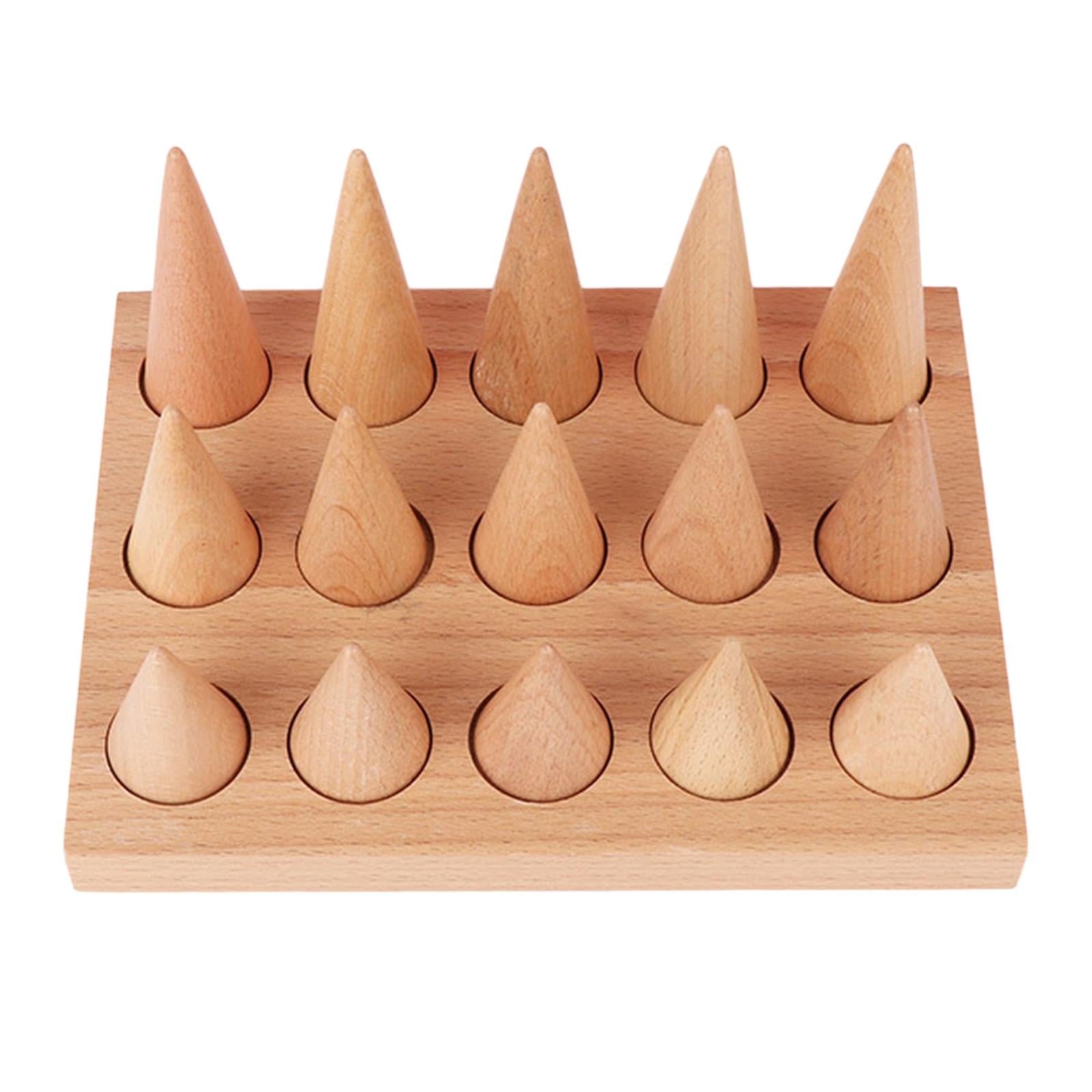 Natural Wood Rings Display Stands Storage 15 Cones Ring Holder with Tray