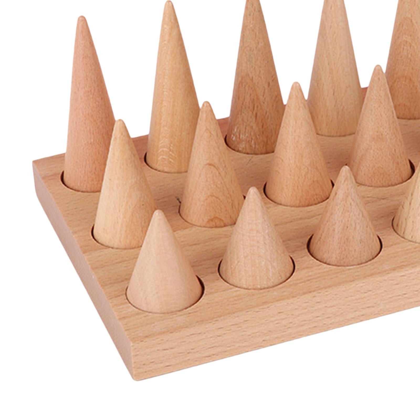 Natural Wood Rings Display Stands Storage 15 Cones Ring Holder with Tray