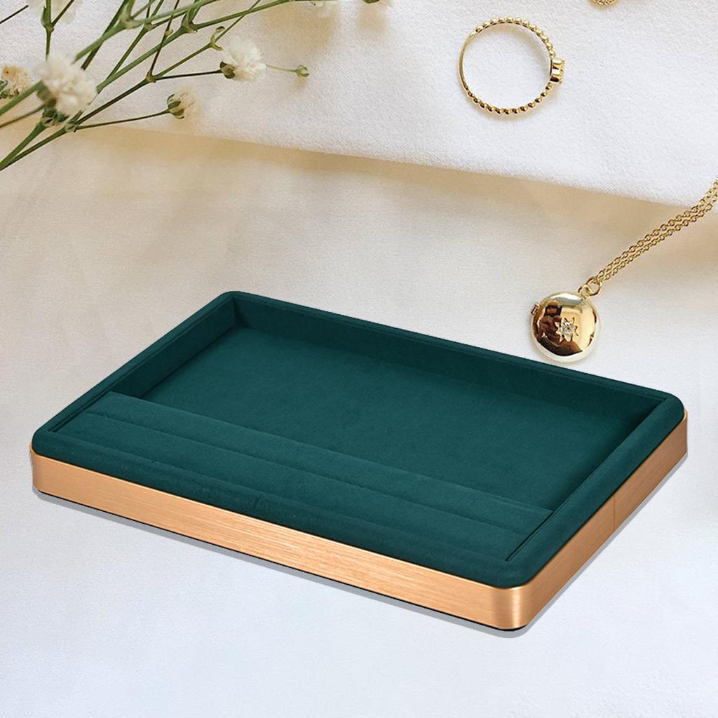 Jewelry Display Organizer Holder Earring Ring Storage Tray Dark green