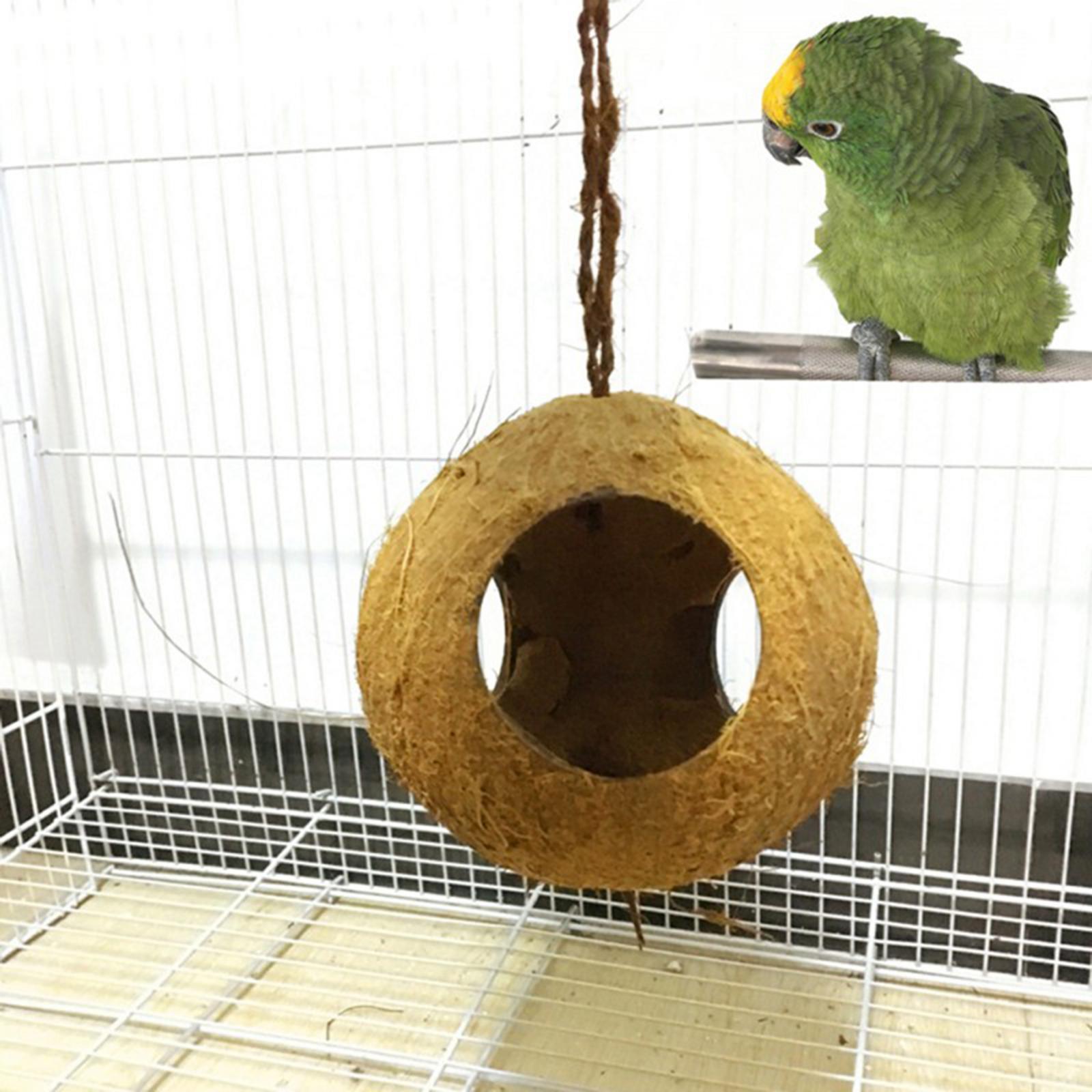 Natural Coconut Hut Bird Nest Toy Parrot Hamster Cage Toy Cockatiel House