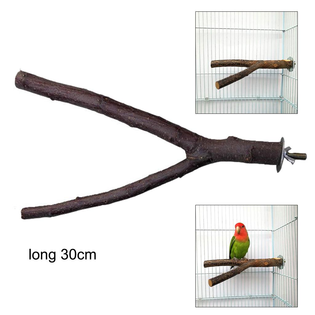 Wood Pet Budgie Parrot Bird Stand Tree Branch Hanging Toys Cage Perches 30cm