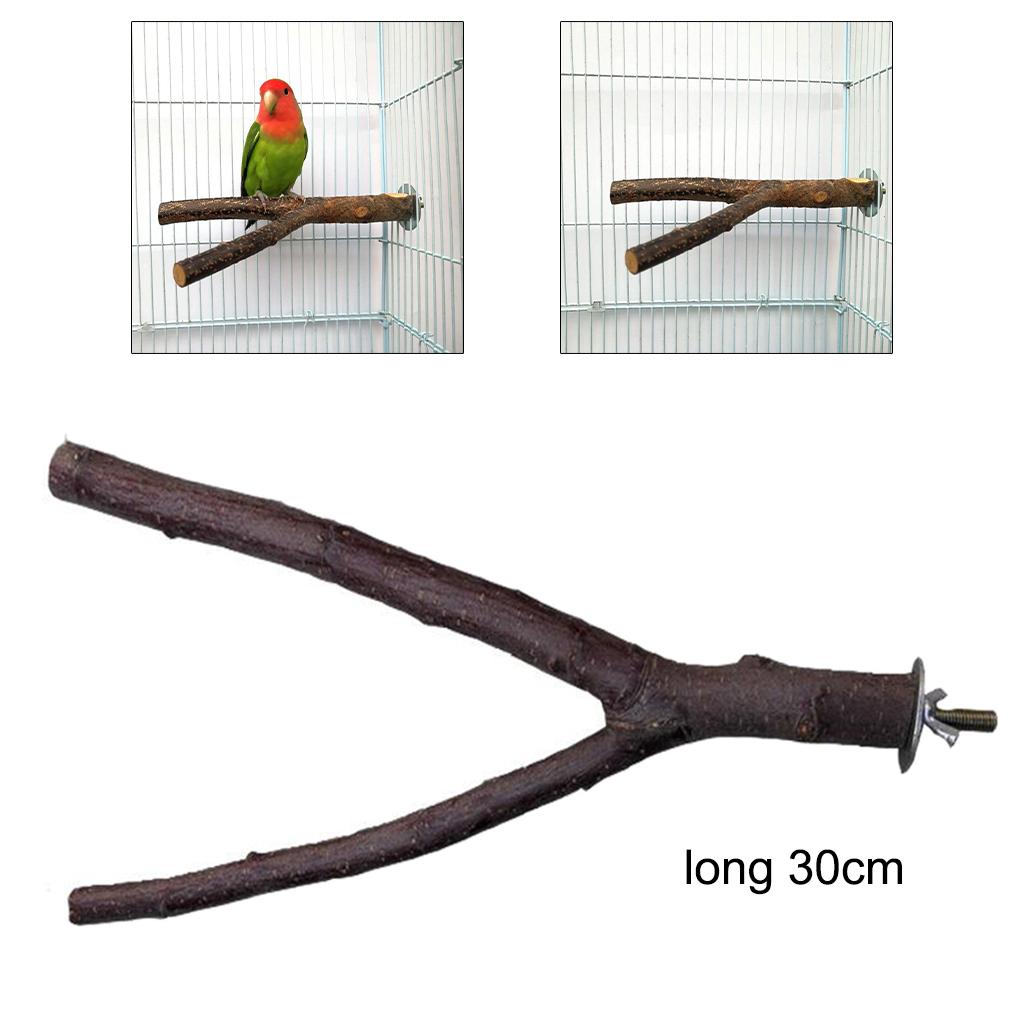 Wood Pet Budgie Parrot Bird Stand Tree Branch Hanging Toys Cage Perches 30cm