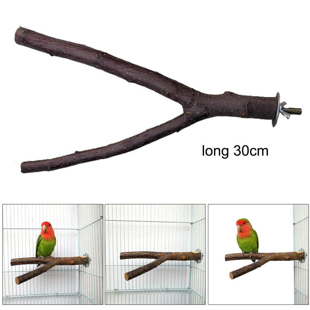 Wood Pet Budgie Parrot Bird Stand Tree Branch Hanging Toys Cage Perches 30cm