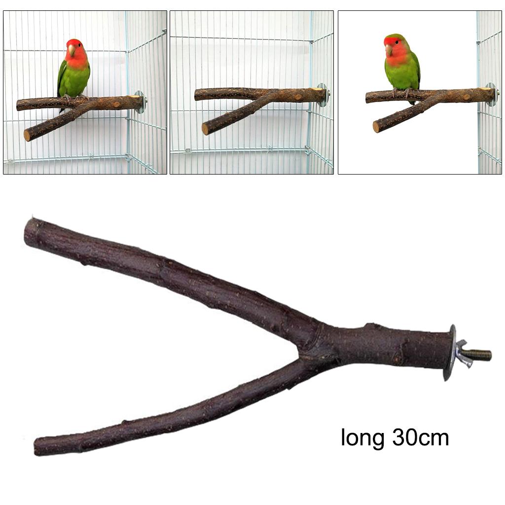 Wood Pet Budgie Parrot Bird Stand Tree Branch Hanging Toys Cage Perches 30cm