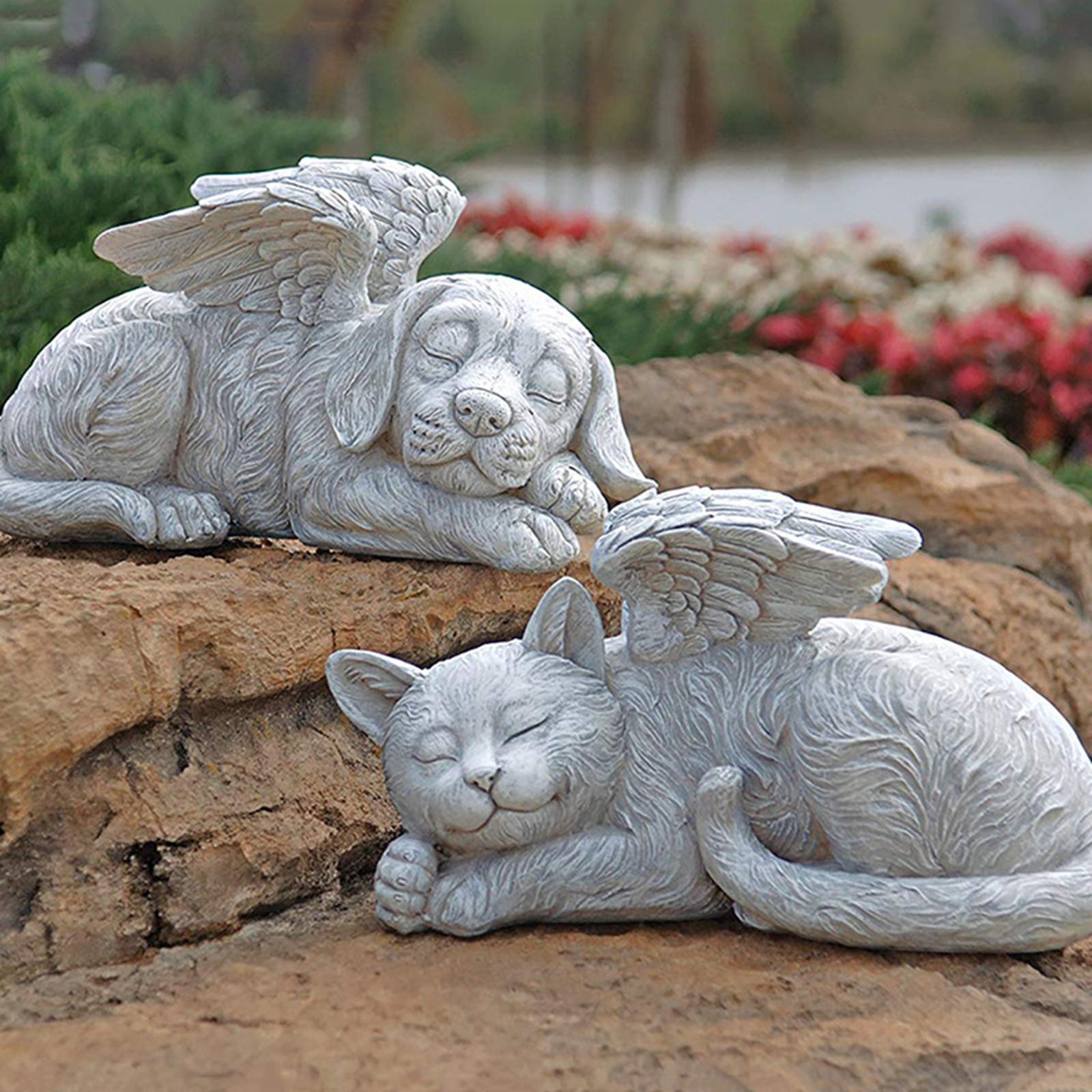 Pet Statue in Angel's Wing Tribute Figurine Sculpture Garden Decor Dog