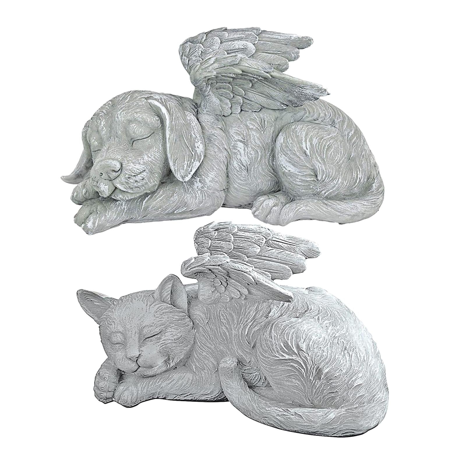 Pet Statue in Angel's Wing Tribute Figurine Sculpture Garden Decor Dog