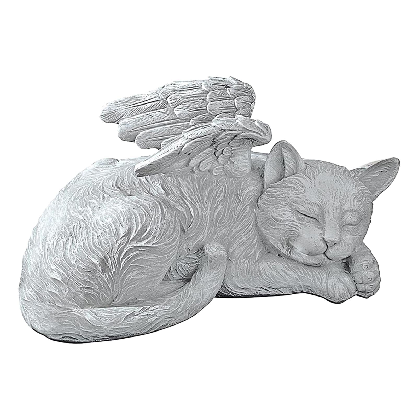 Pet Statue in Angel's Wing Tribute Figurine Sculpture Garden Decor Cat