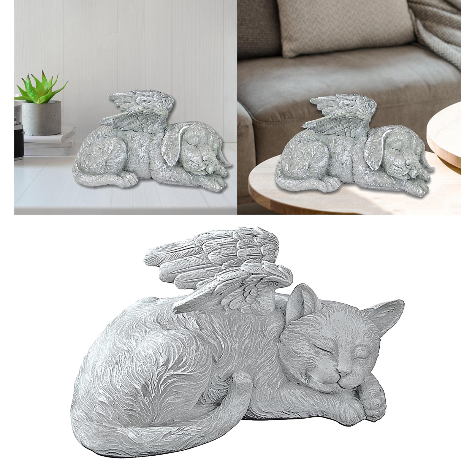 Pet Statue in Angel's Wing Tribute Figurine Sculpture Garden Decor Cat