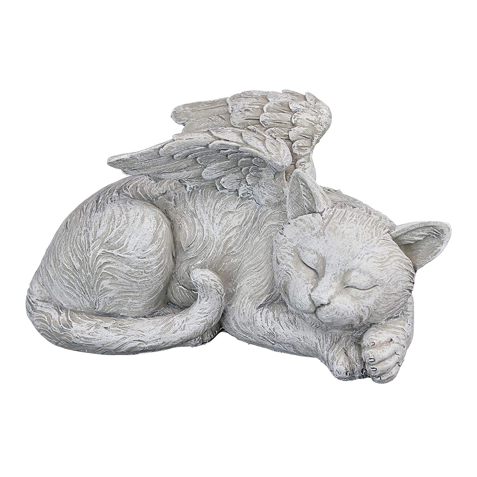 Pet Statue in Angel's Wing Tribute Figurine Sculpture Garden Decor Cat