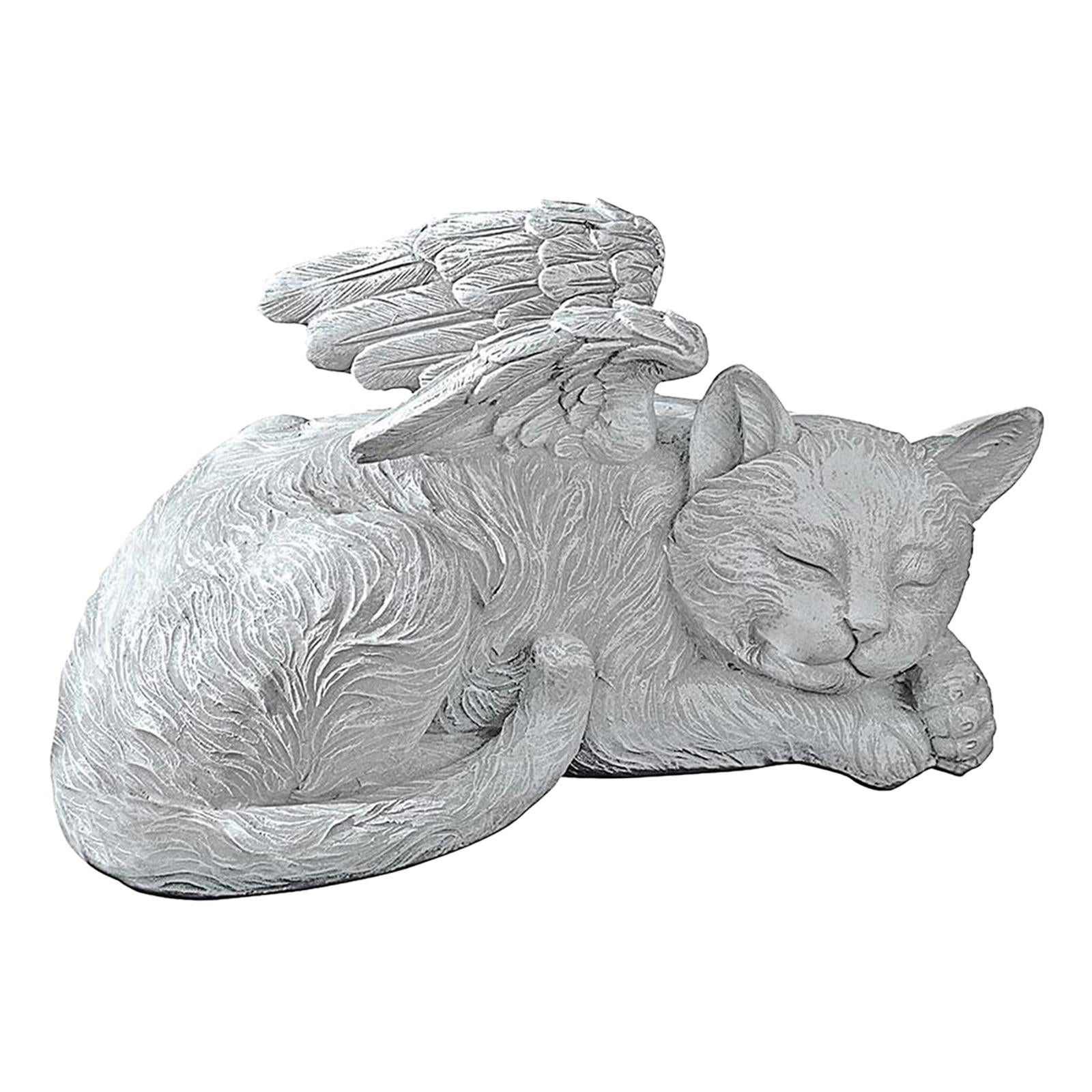 Pet Statue in Angel's Wing Tribute Figurine Sculpture Garden Decor Cat