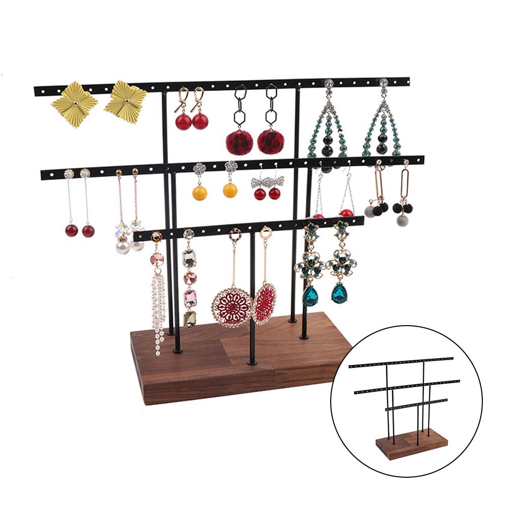 Earrings Holder Organizer for Ear Stud Jewelry Storage Black + Walnut base