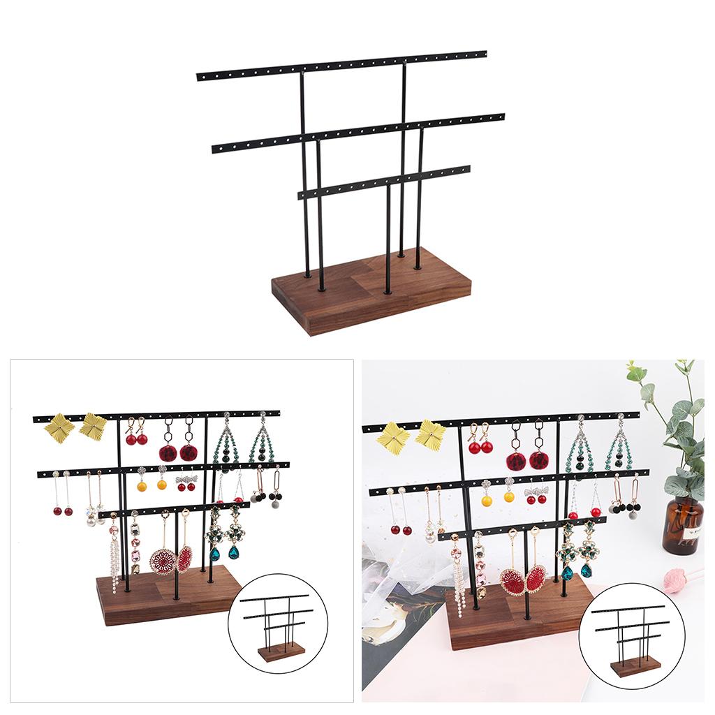 Earrings Holder Organizer for Ear Stud Jewelry Storage Black + Walnut base