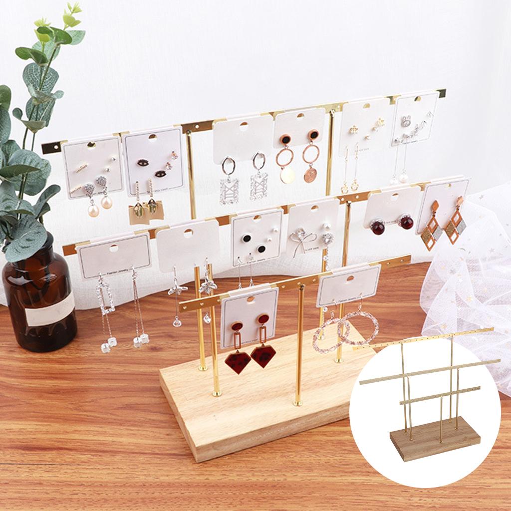 Earrings Holder Organizer for Ear Stud Jewelry Storage Gold + wood base