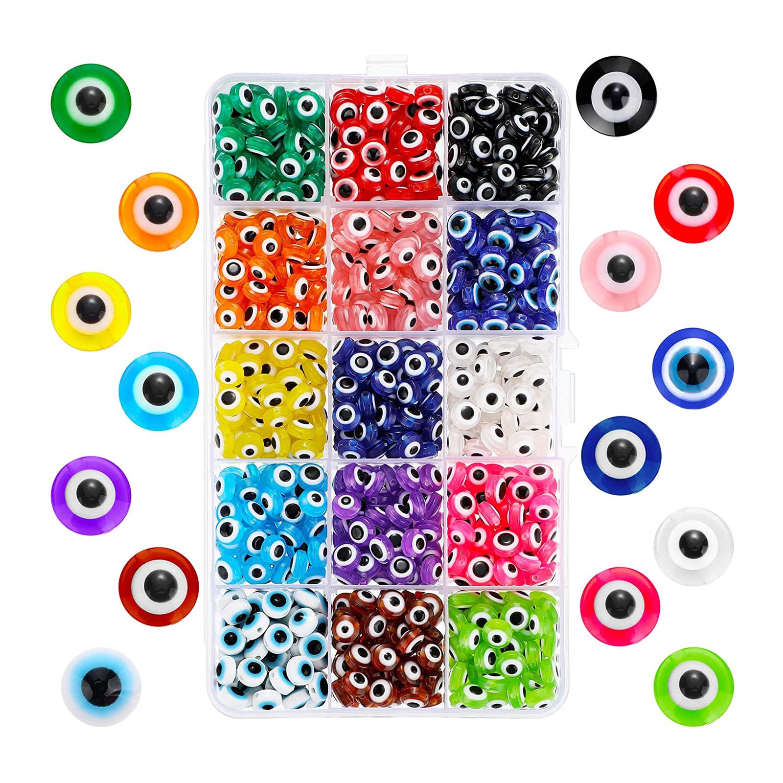 450x Evil Eye Beads 8mm Flat Round Stripe Spacer Beads for Handmade Necklace