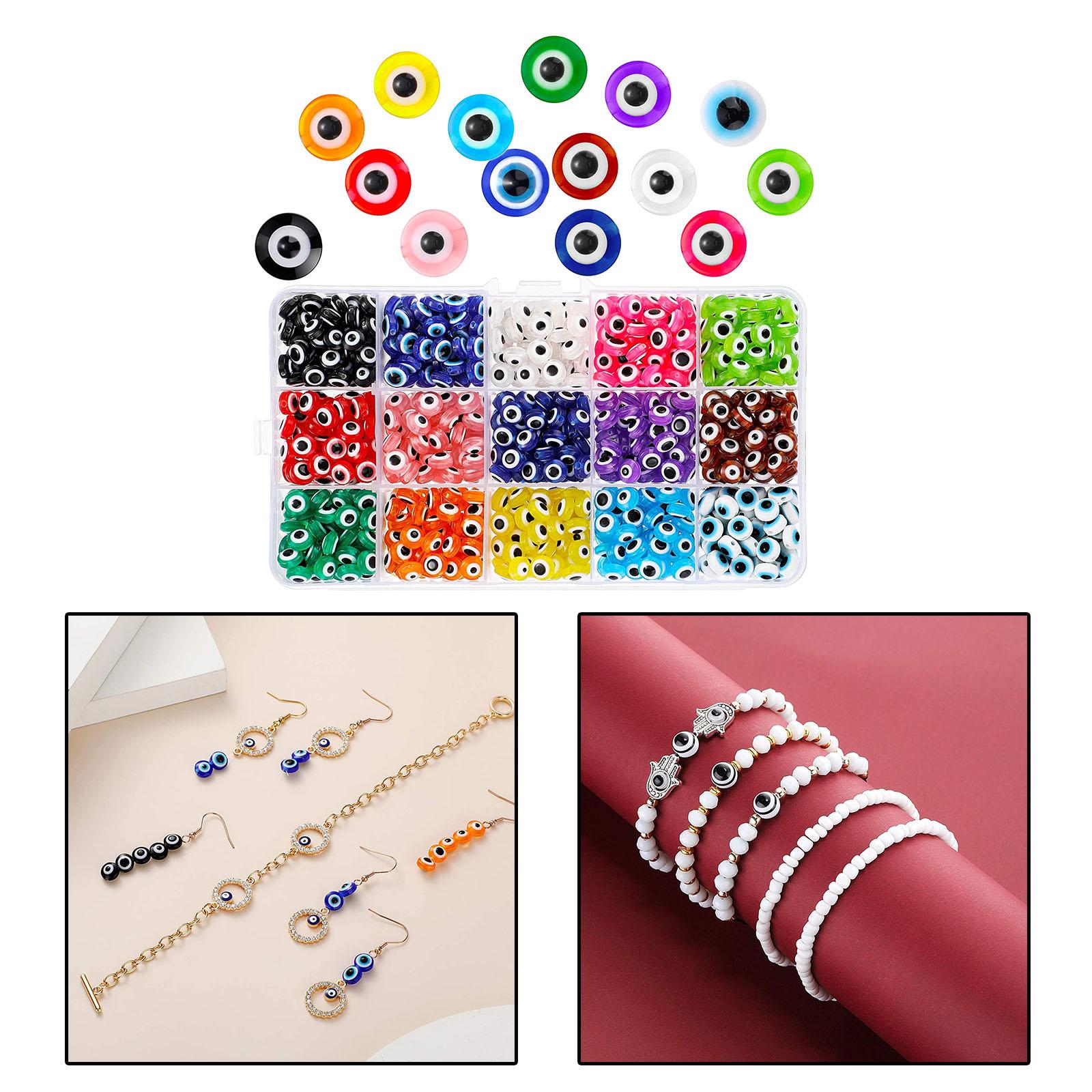 450x Evil Eye Beads 8mm Flat Round Stripe Spacer Beads for Handmade Necklace