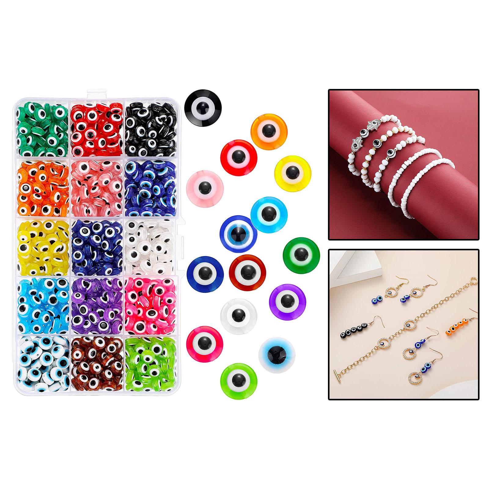 450x Evil Eye Beads 8mm Flat Round Stripe Spacer Beads for Handmade Necklace