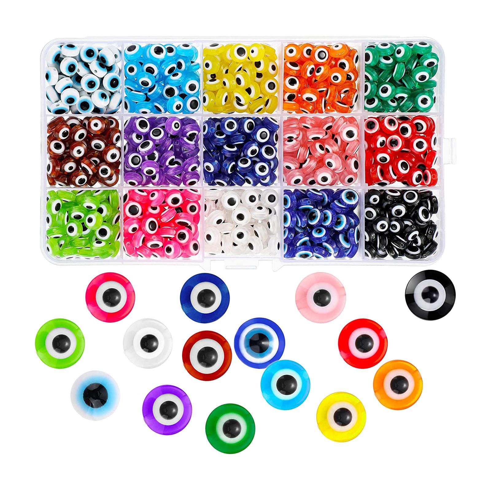 450x Evil Eye Beads 8mm Flat Round Stripe Spacer Beads for Handmade Necklace