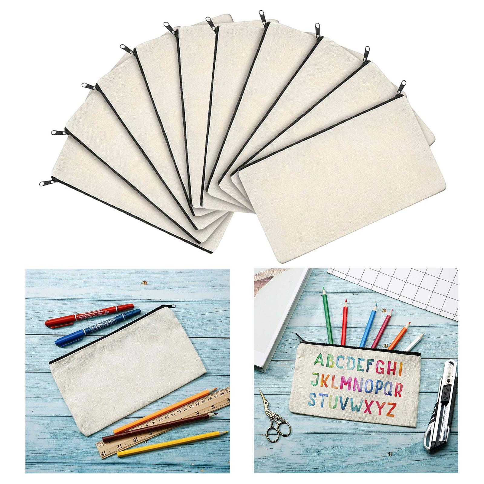 10x Blank DIY Craft Bag Canvas Pen Case Blank Makeup Bags Canvas Pencil Bag 20x14cm