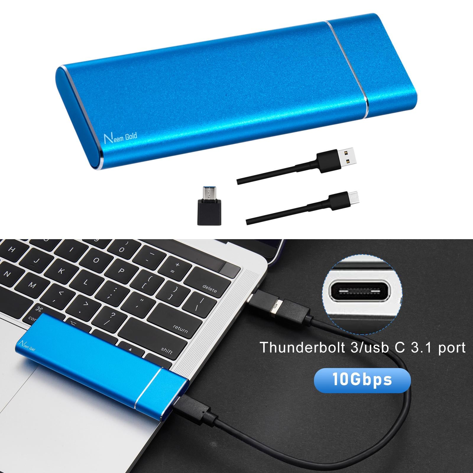 Portable USB 3.1 SSD 430MB/s Read Speed Solid State Drive Blue 1TB